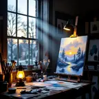 an-artists-studio-just-before-sunrise-the-room-is-dark-but-a-single-shaft-of-pale-blue-gray-morning-